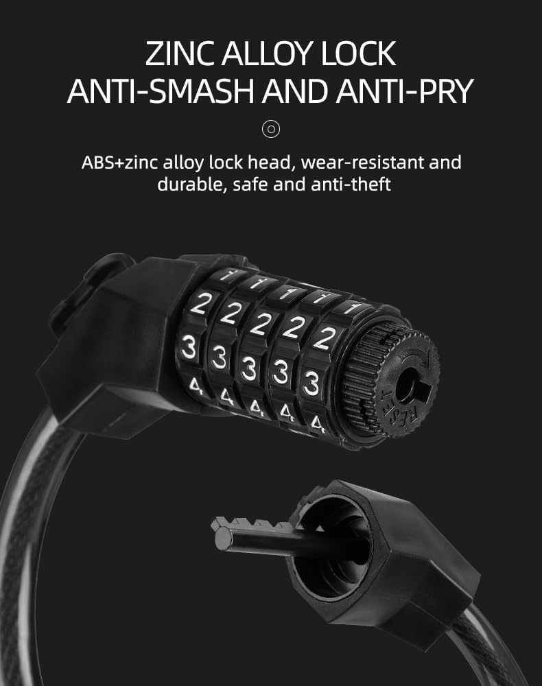 Bike Lock Combination Cable Lock - High Security 5-Digit Resettable Code - Image 5