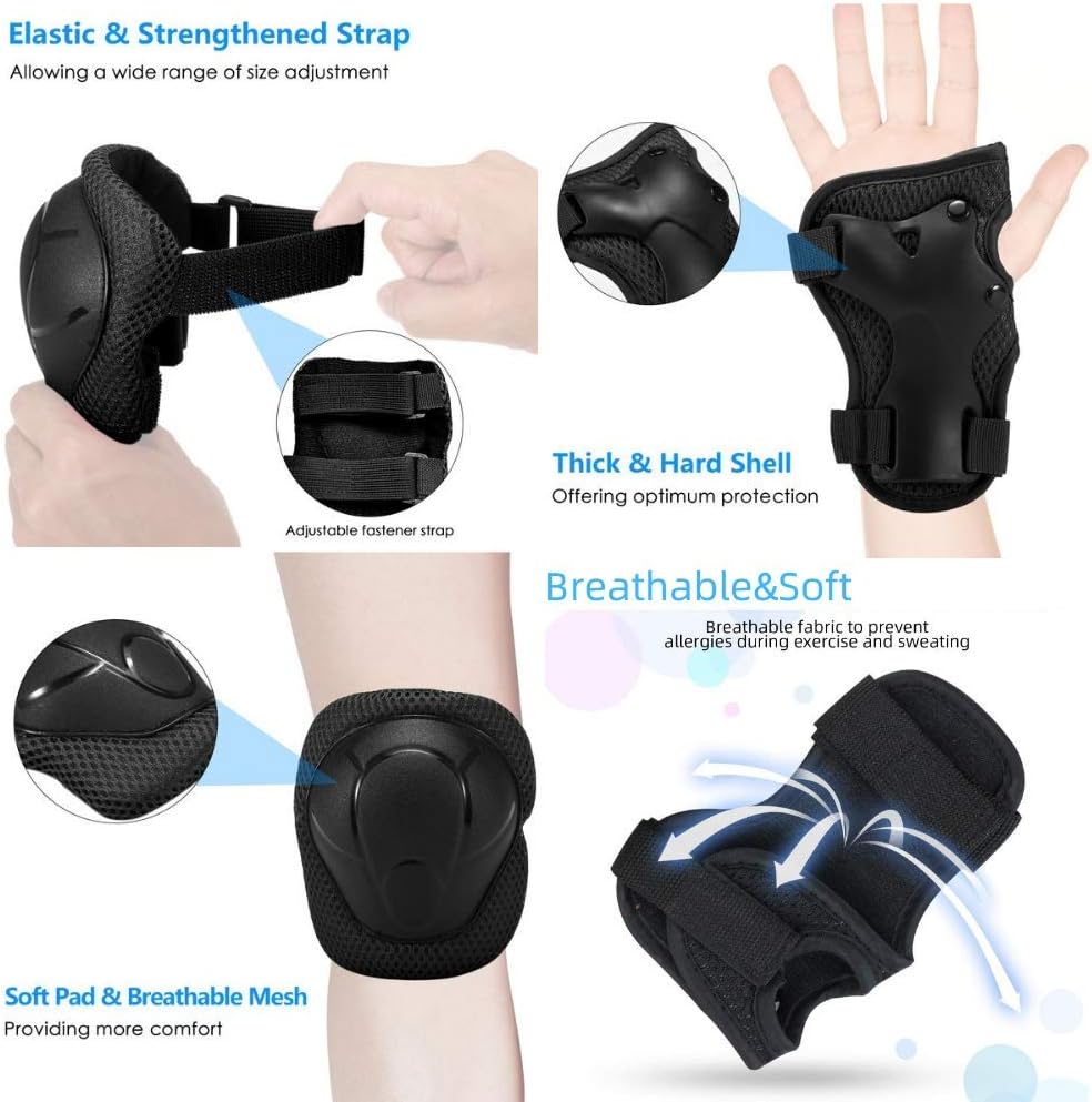 Kids Sports Protective Gear Set,6 PCS Wrist Guard Knee Elbow Pads for Children - Image 4
