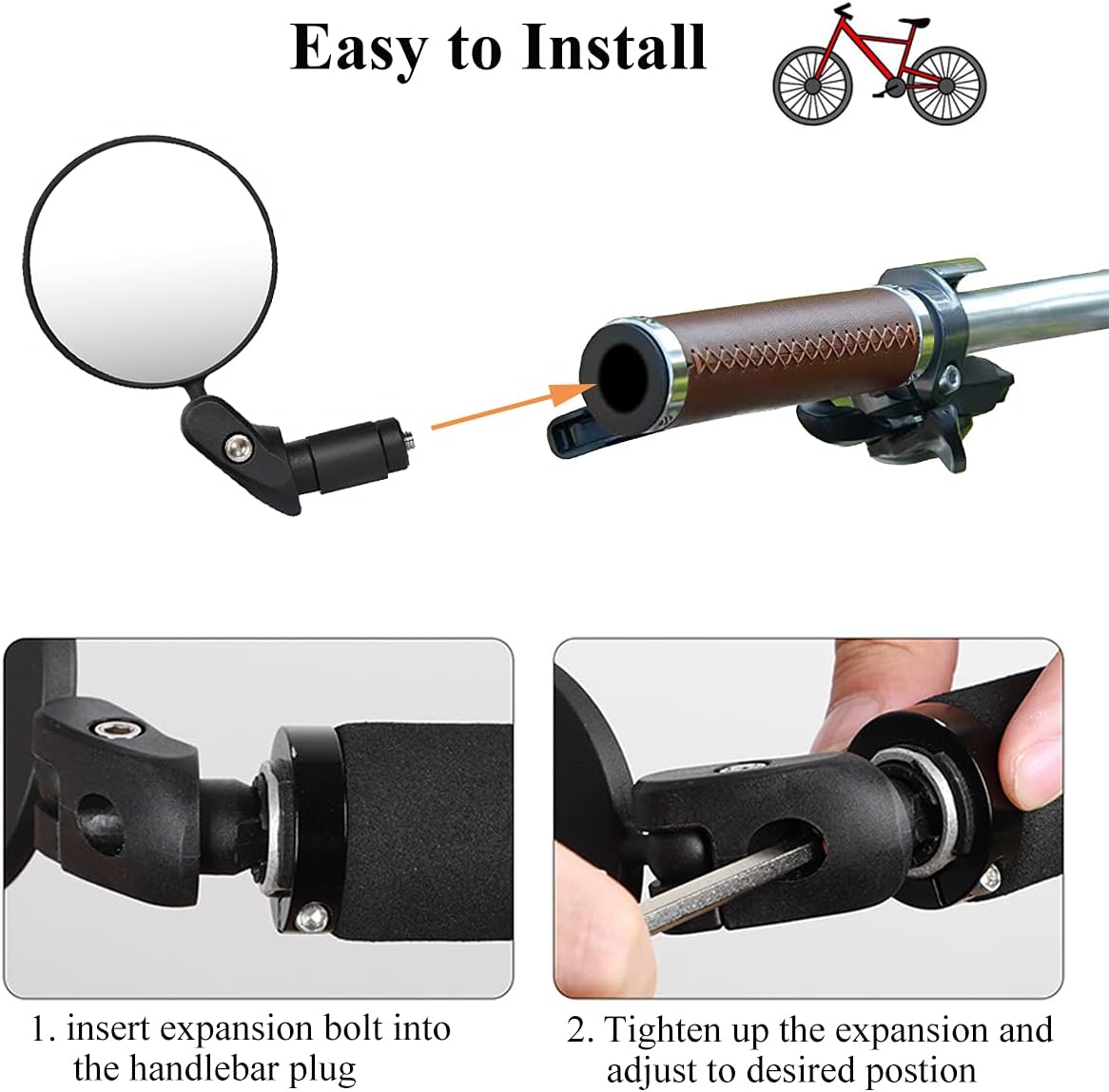 Bike Mirror for Bar End, 2 Pack Bicycle Cycling Rear View Handlebar Mirrors - Image 5