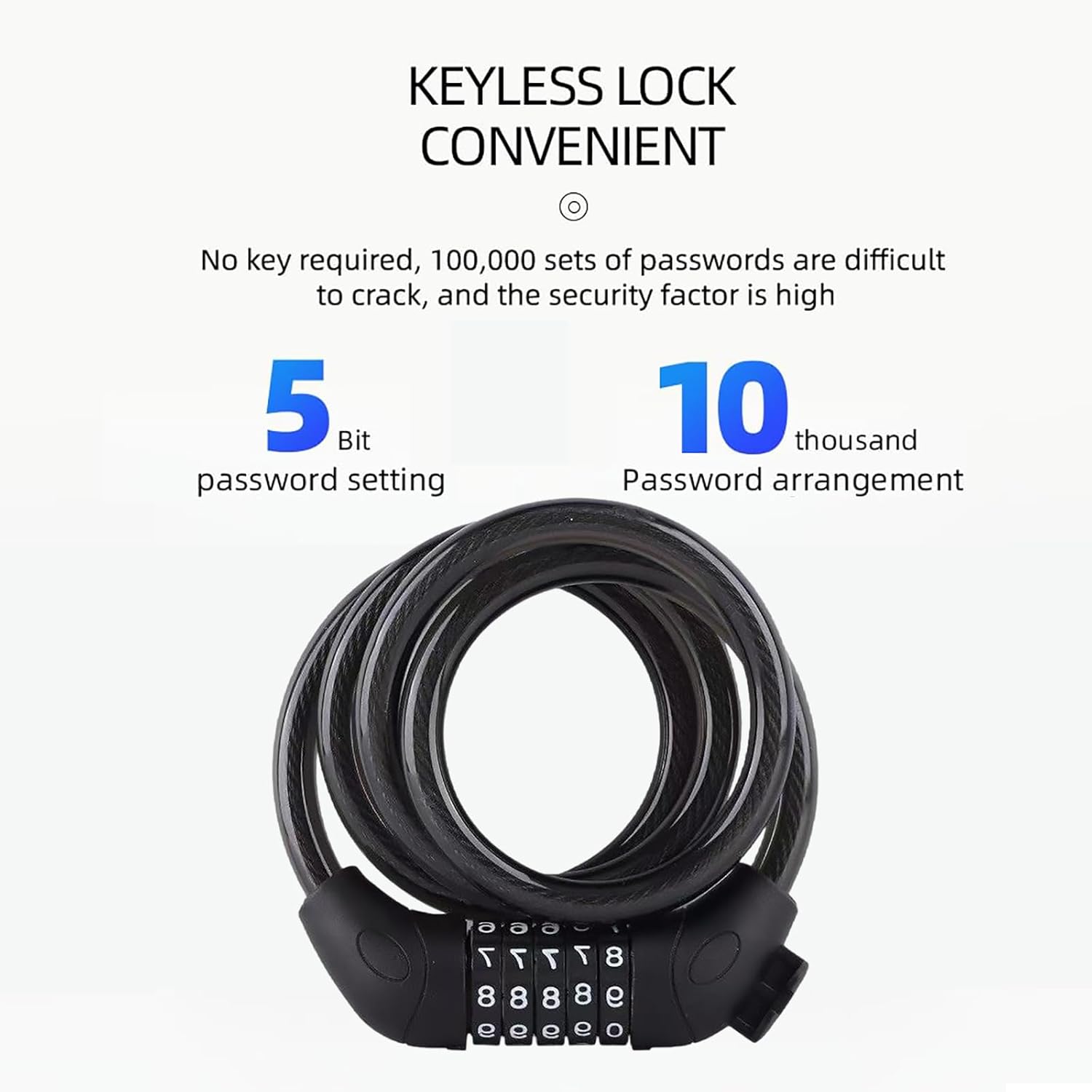 Bike Lock Combination Cable Lock - High Security 5-Digit Resettable Code - Image 4