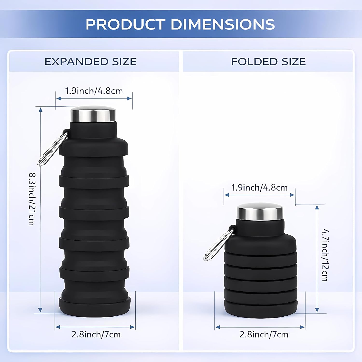 Collapsible Water Bottles,16oz Capacity Portable Reusable Silicone Water - Image 2