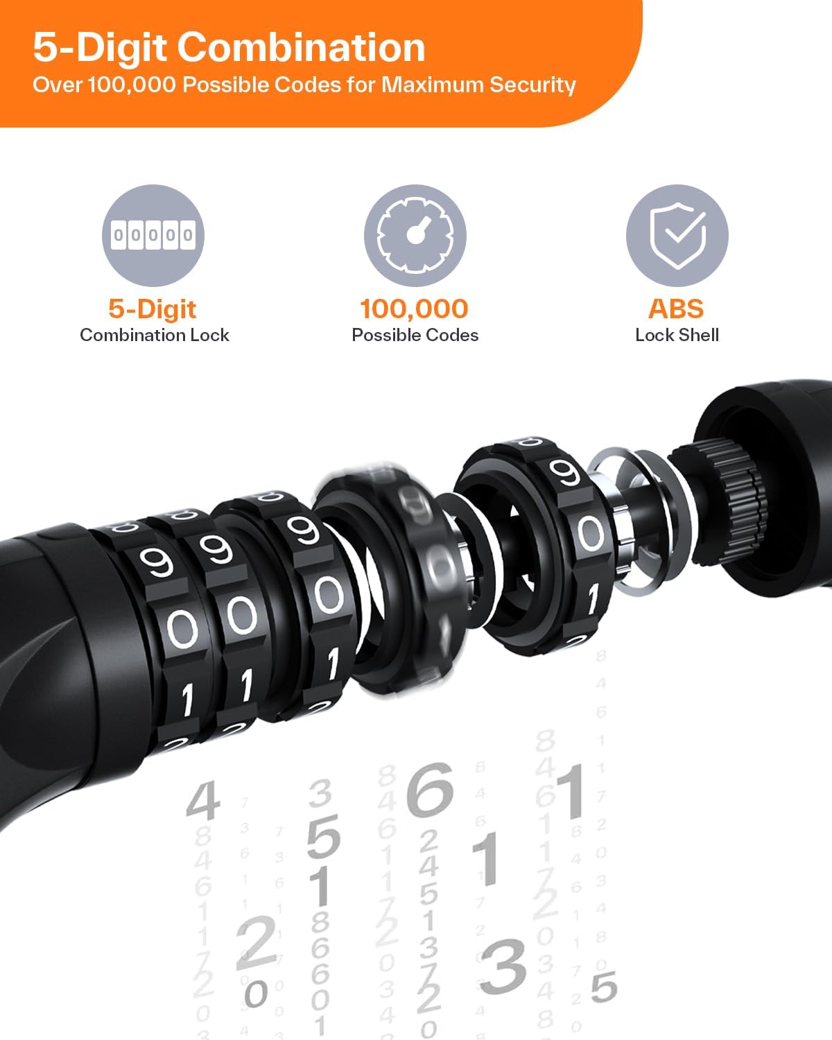 Sportneer Bike Lock: Heavy Duty 5-Digit Resettable Combination Bicycle Lock - Image 5