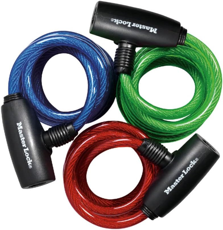 Master Lock 8127TRI Bike Lock/Cable, Blue, Green and Red, 3-Pack