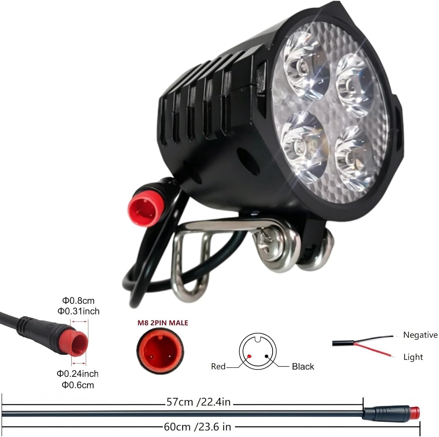 Headlight for Adult Ebike 2-Pin Waterproof Connector, 36V 48V Bright Bike Front - Image 5