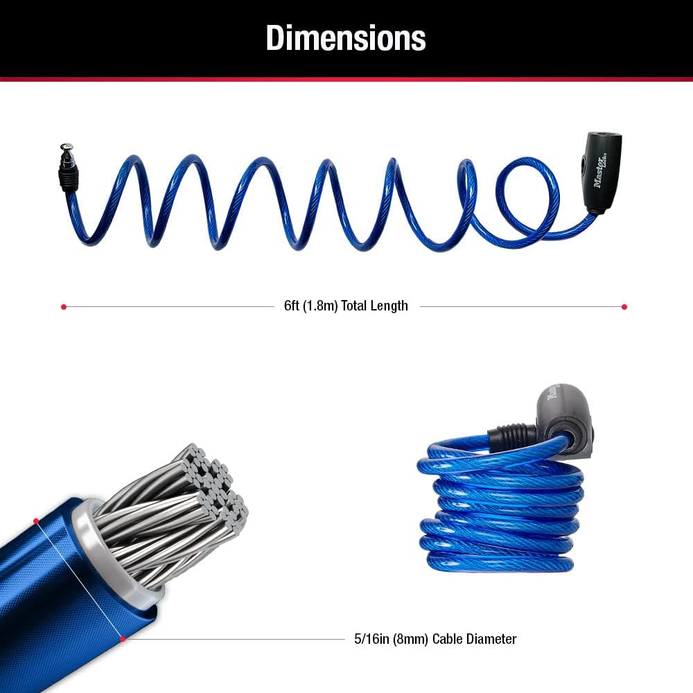 Master Lock 8127TRI Bike Lock/Cable, Blue, Green and Red, 3-Pack - Image 6