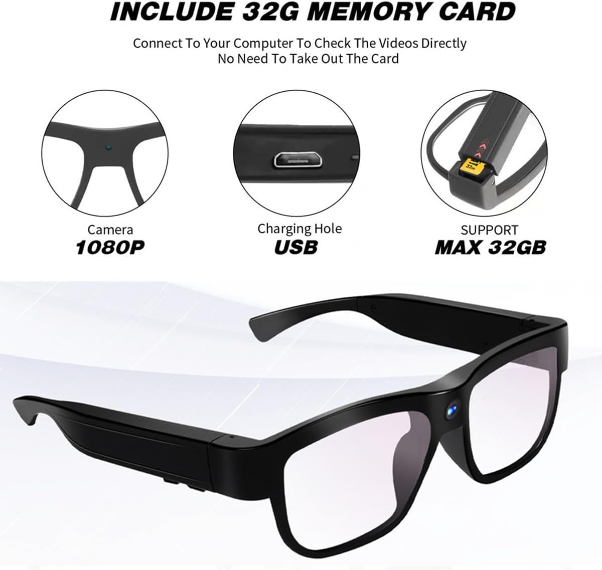 BQXX Camera Glasses Video Recording Glasses Outdoor Hands-Free Recording Body - Image 2