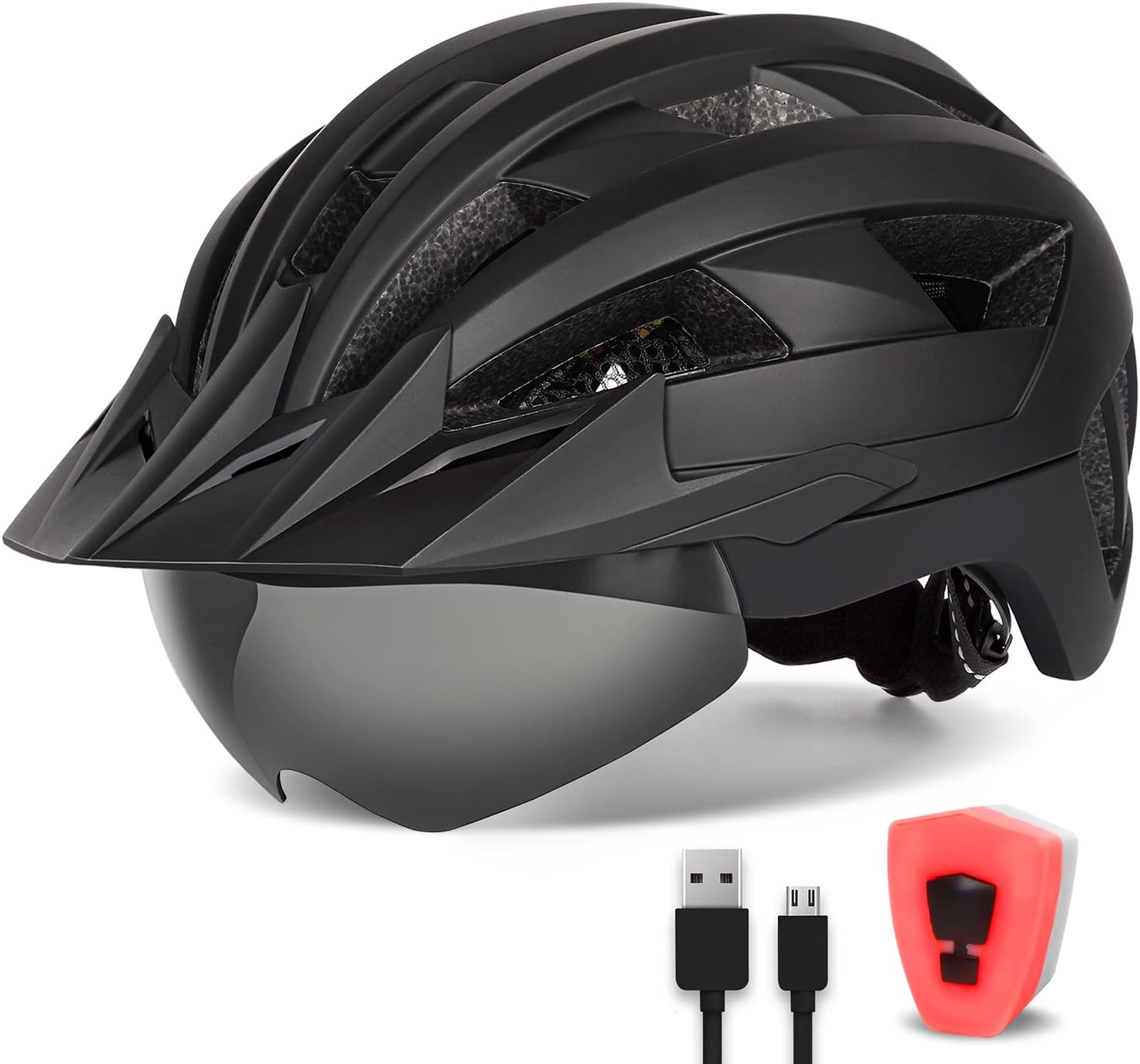 Adult Bike Helmet with Visor and Goggles for Men Women Mountain Road Bicycle