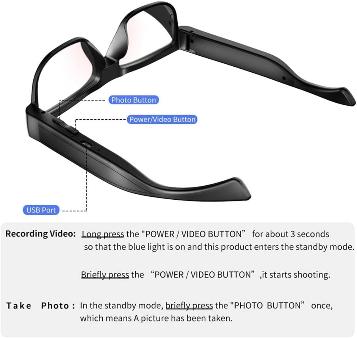 BQXX Camera Glasses Video Recording Glasses Outdoor Hands-Free Recording Body - Image 5