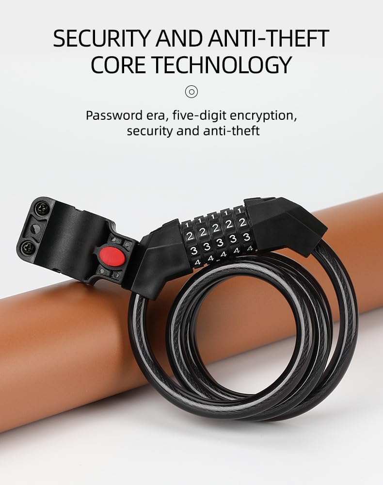 Bike Lock Combination Cable Lock - High Security 5-Digit Resettable Code - Image 3