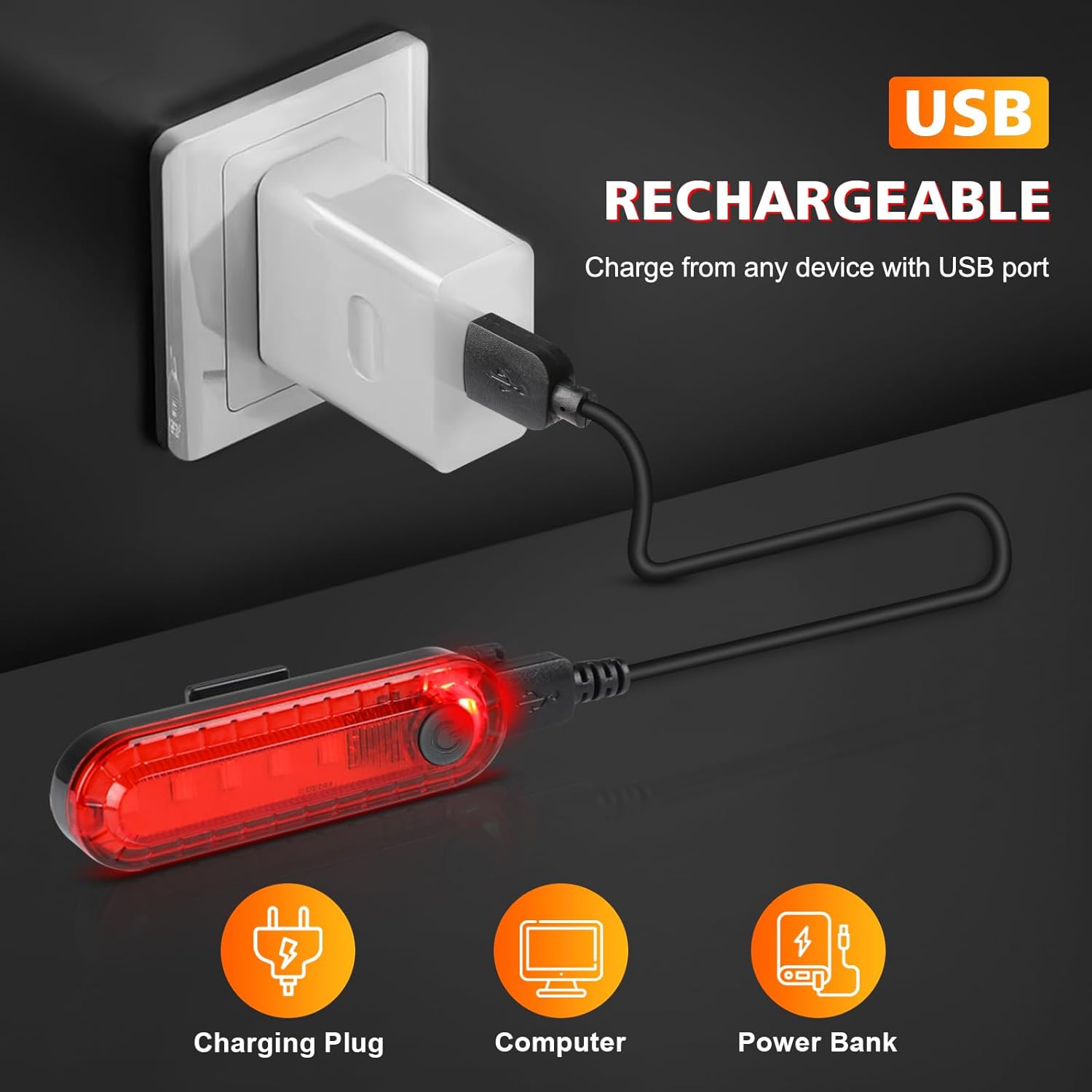Ascher USB Rechargeable LED Bike Tail Lights 2 Pack, Bright Bicycle Cycling Rear - Image 2