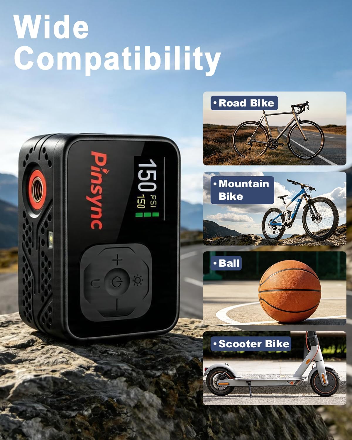 Mini Electric Bike Pump, 17S Fast Inflate 150PSI Portable Tire Pump - Image 2