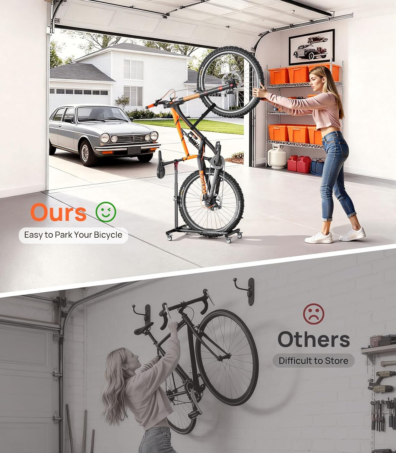 Housolution Vertical Bike Stand with Wheels up to 29", Adjustable Height, No - Image 7