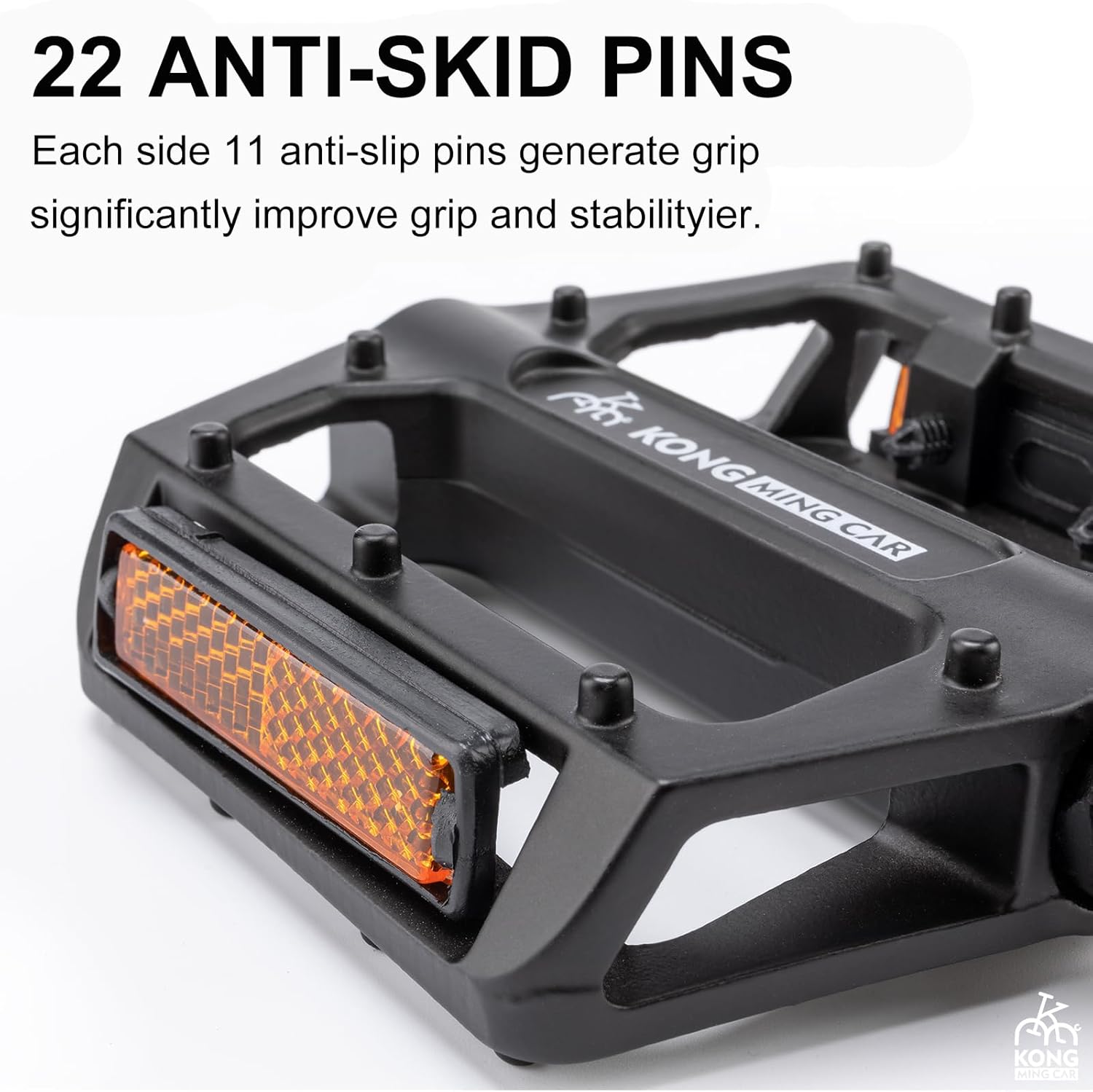 Mountain Bike Pedals 9/16 Inch - Bicycle Flat Pedals with Reflectors - Image 4