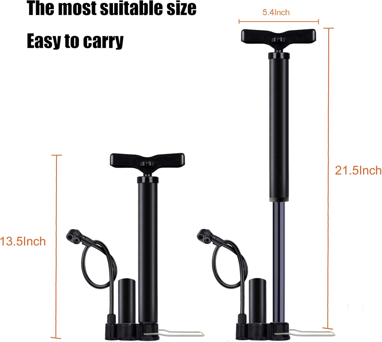 Bike Floor Pump, Bicycle Pump with Dual Presta & Schrader Valve Head - Image 2