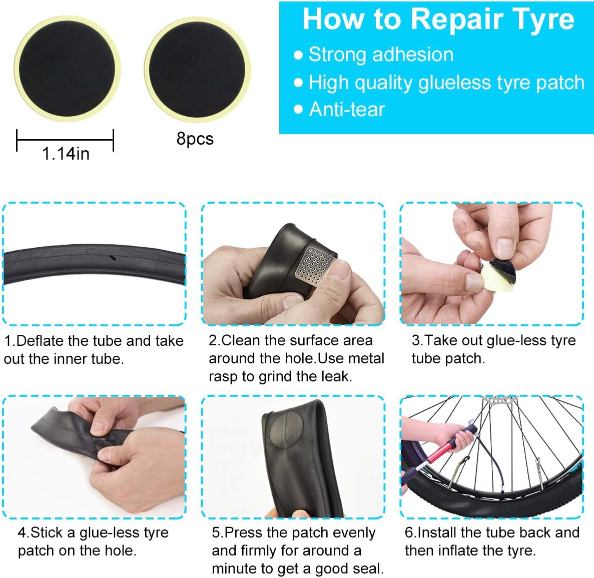 CHUMXINY Bike Repair Kit, 16-in-1 Tool, 120Psi Mini Bicycle Pump, Bicycle Tire - Image 6