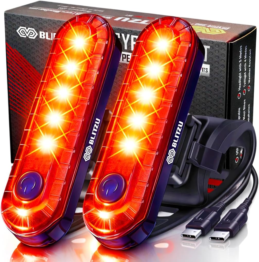 BLITZU USB-C Rechargeable Bike Tail Light 2 Pack, Bright Bicycle Rear Cycling