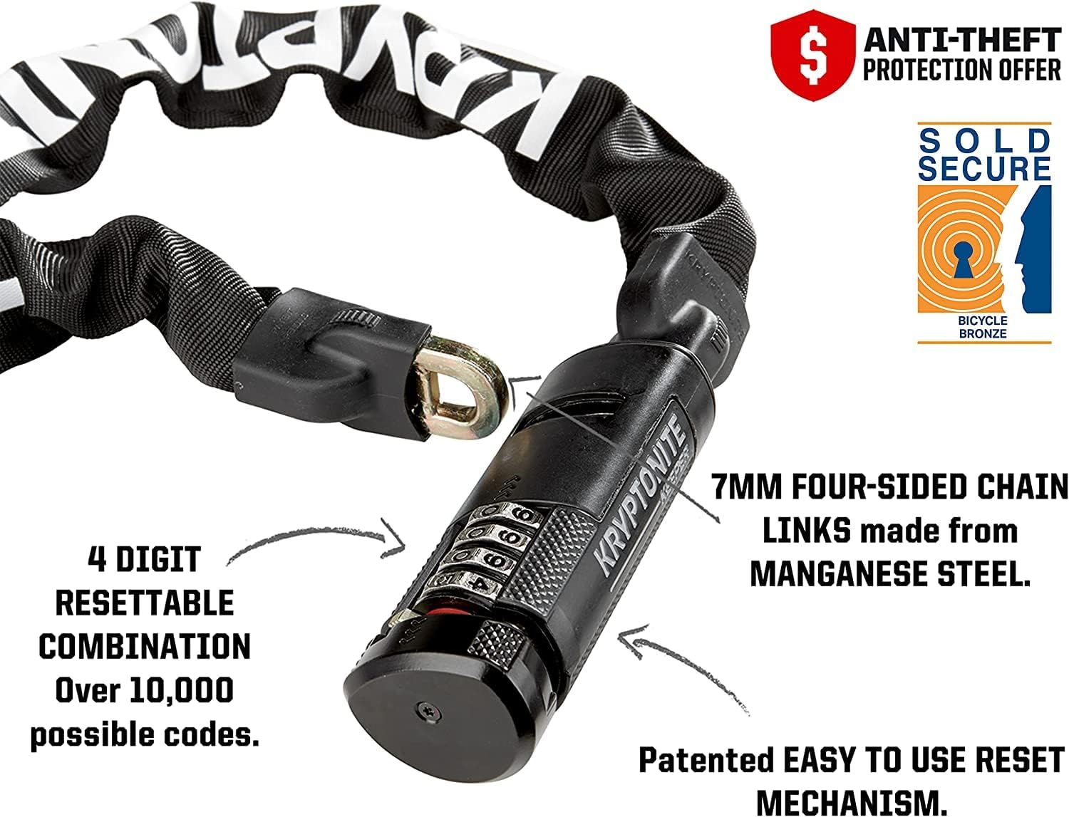 Kryptonite Keeper 712 Combo Bike Chain Lock, 4 Feet Long 7mm Steel Chain Heavy - Image 4