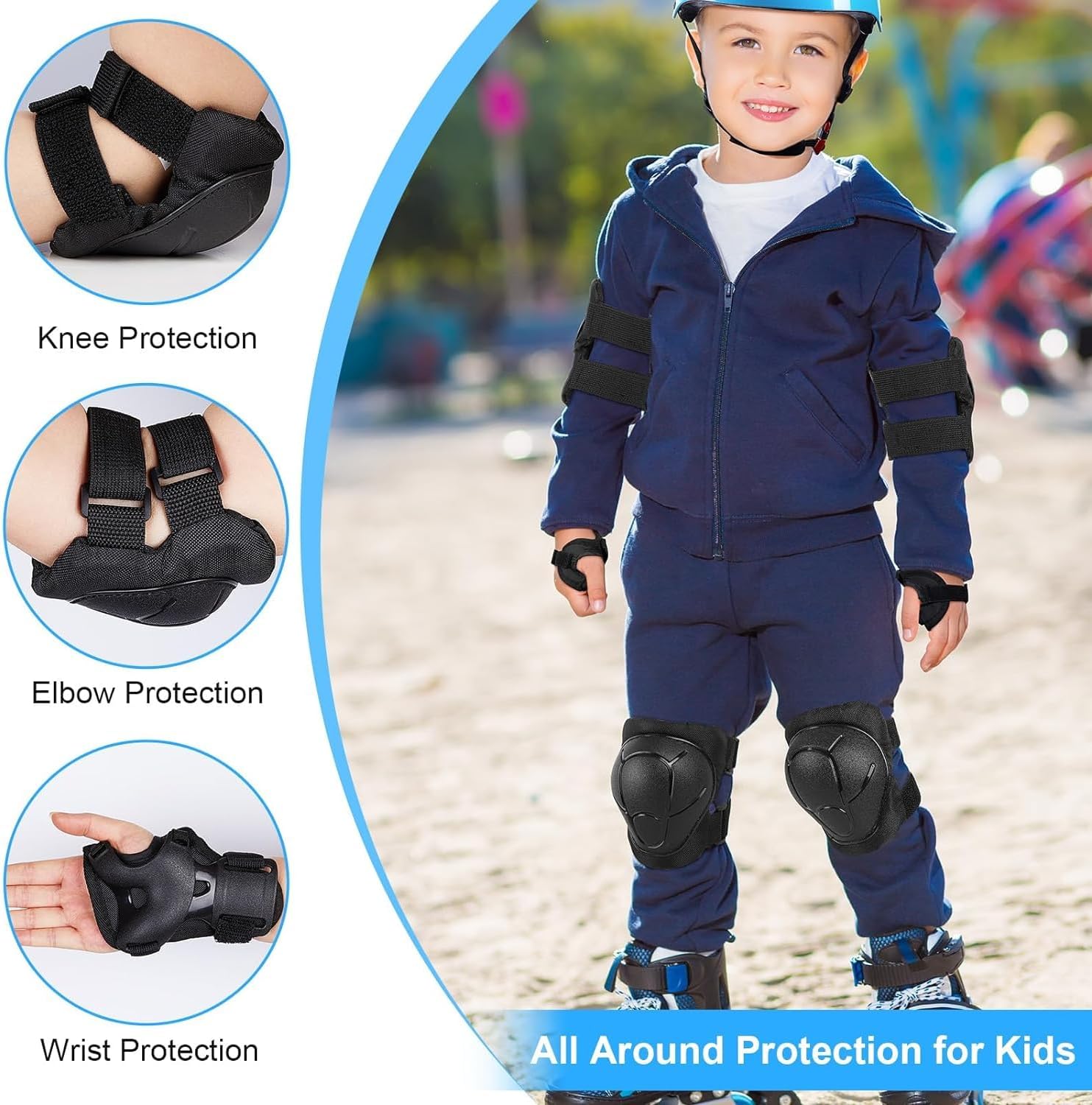 Kids Sports Protective Gear Set,6 PCS Wrist Guard Knee Elbow Pads for Children - Image 3