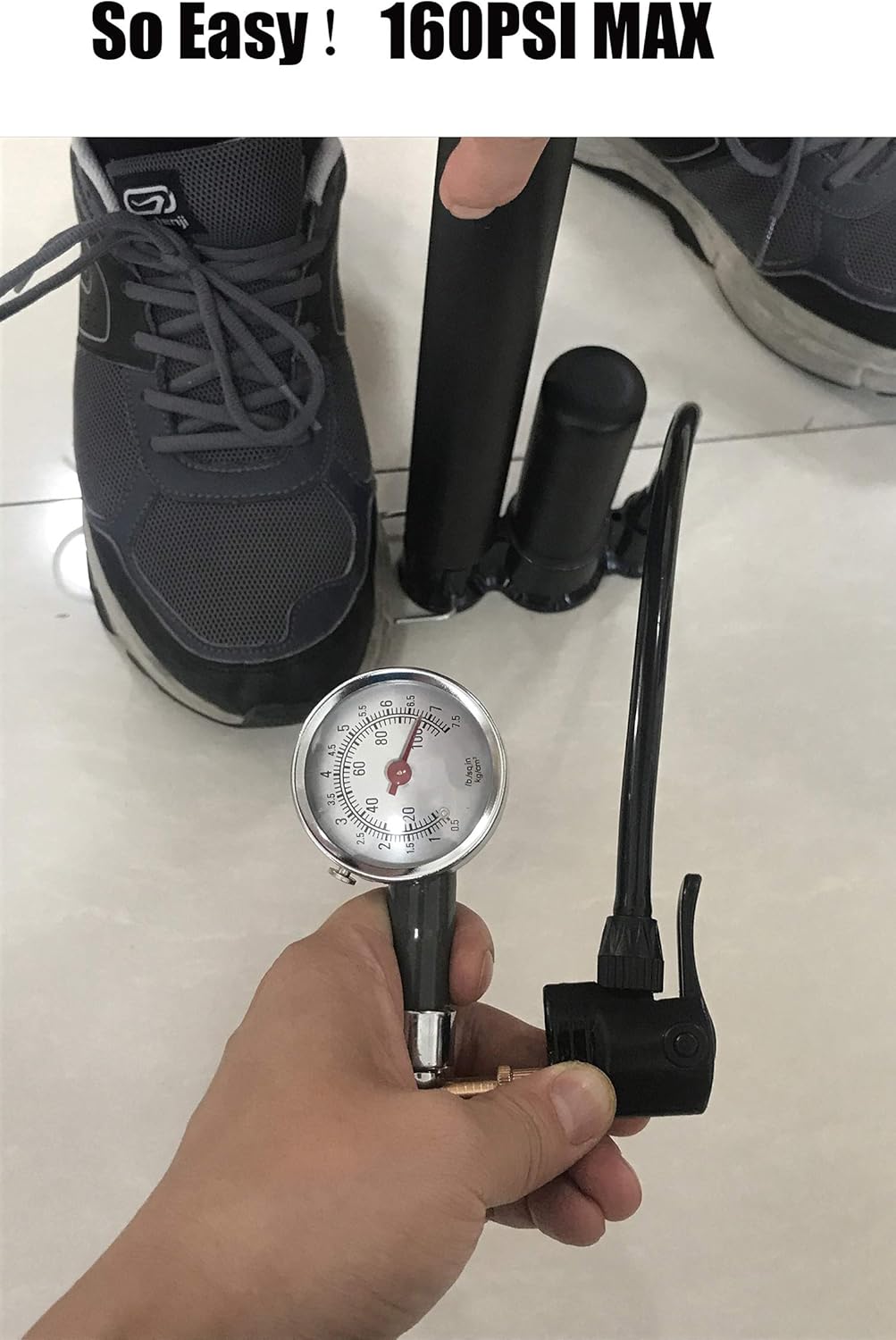 Bike Floor Pump, Bicycle Pump with Dual Presta & Schrader Valve Head - Image 5