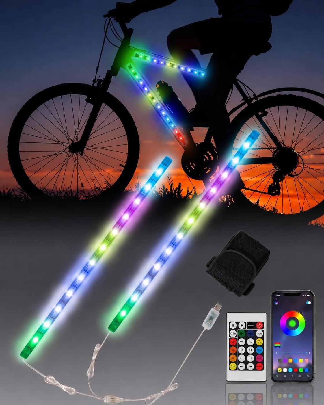 JUSJUBR Bike Lights for Night Riding, Multiple Colors and Lighting Modes