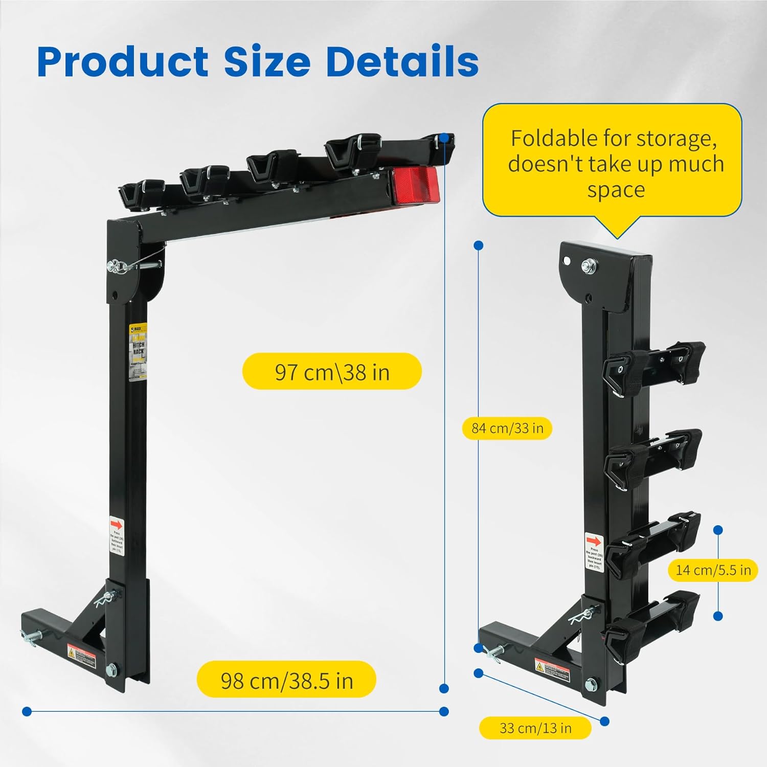 MaxxHaul Hitch Mount 4 Bike Rack 150 lb Capacity Heavy‑Duty Swing Down Design - Image 3