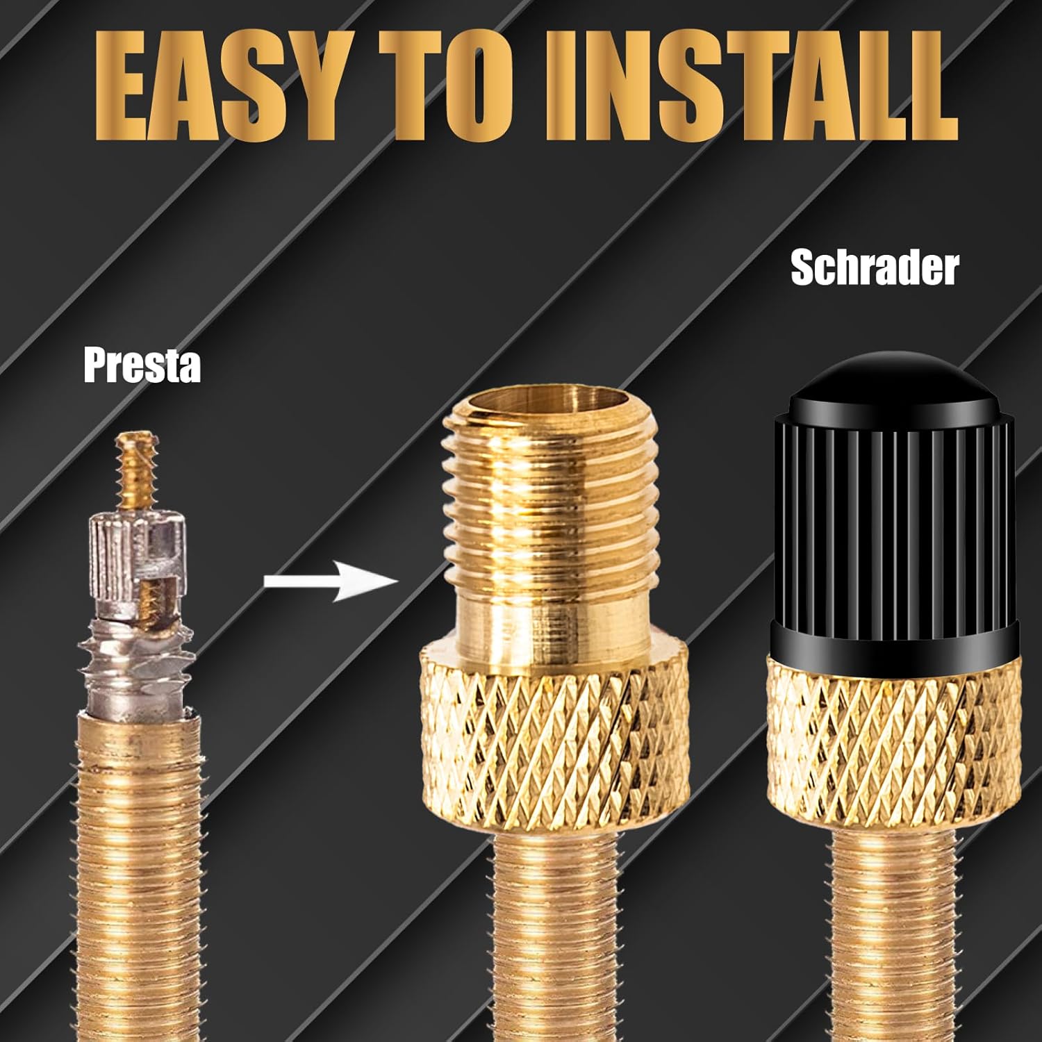 2PCS Brass Presta Valve Adapter, Convert Presta to Schrader Adaptor, Inflate - Image 5