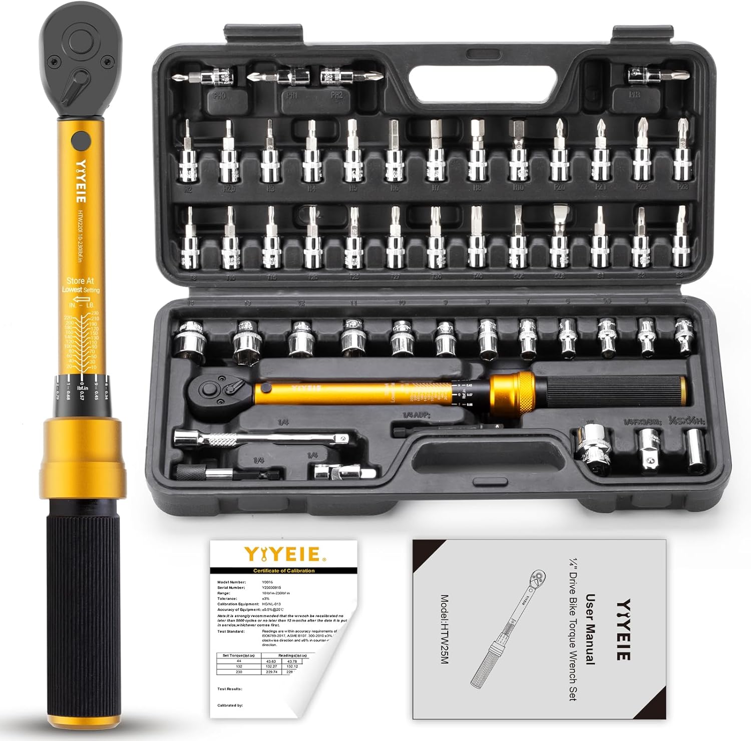 YIYEIE 50Pcs Master Bike Torque Wrench Set, 1/4 Inch Drive, 10-230 IN.LB