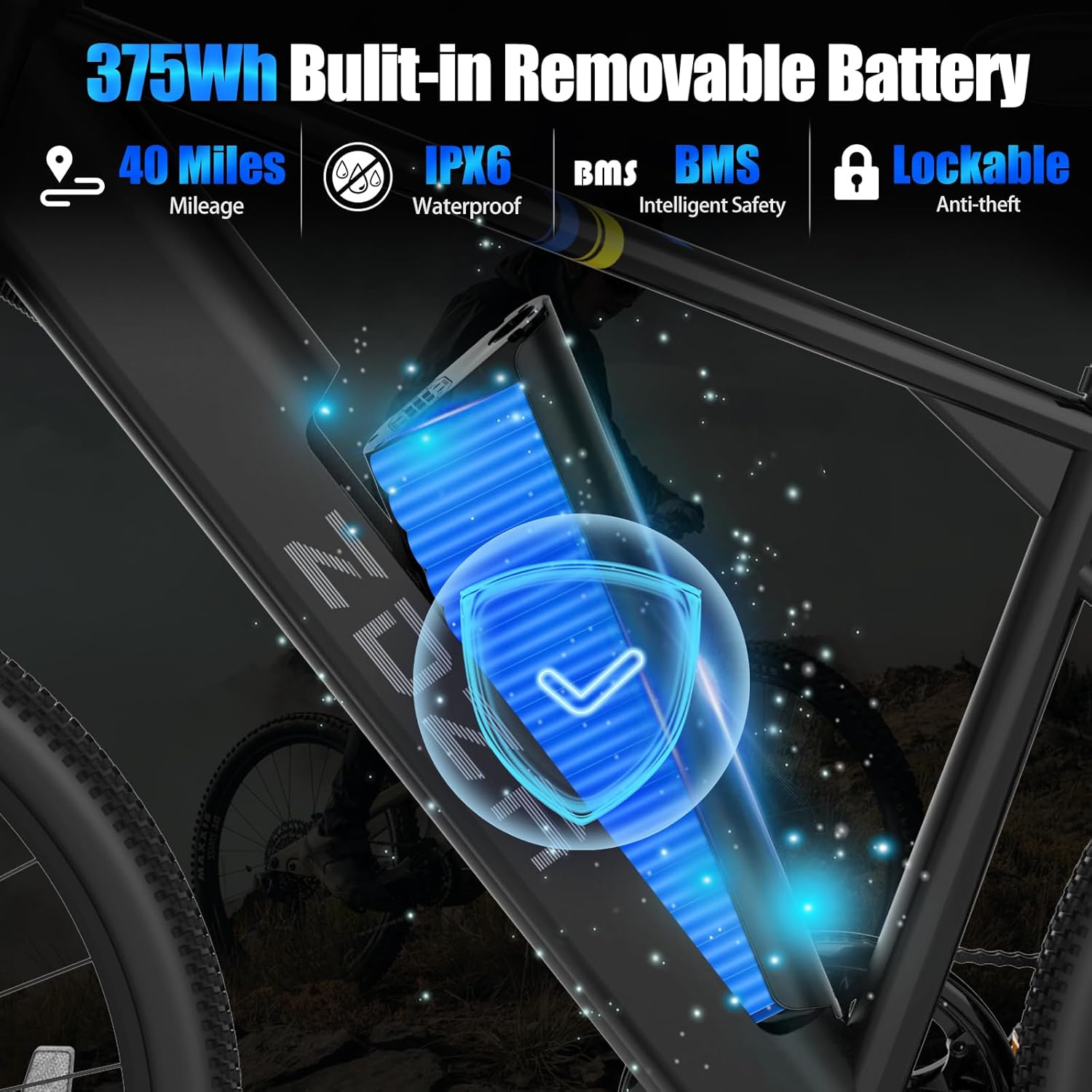 ZDZA Electric Bike, 1000W Peak Motor, 26” E Bike for Adults, 40 Miles Range - Image 3