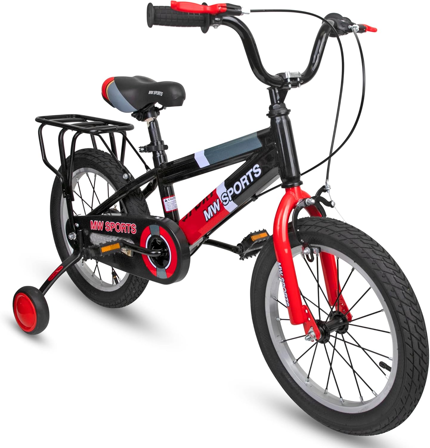 MW Sports 16 inch Kids Bike with Removable Training Wheels, Hand Brakes and Back