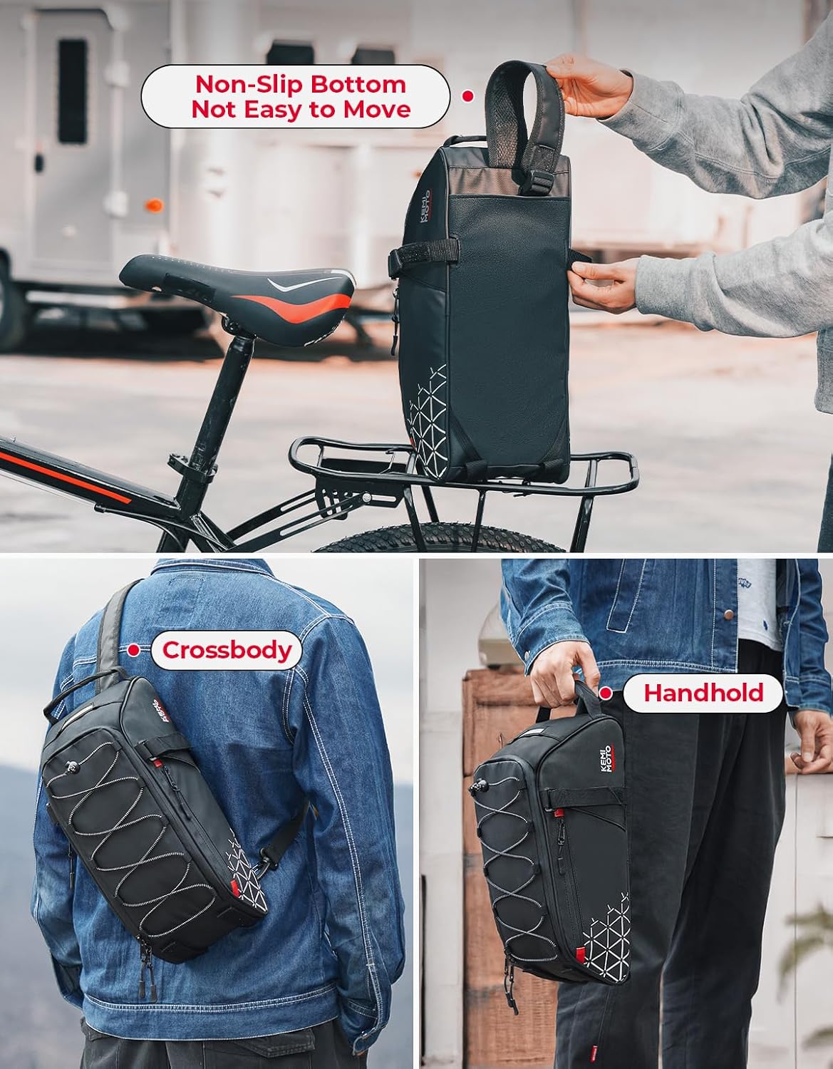 KEMIMOTO 8L Bike Bag with 6L Removable Cooler Bag, Bike Rear Rack Bag PVC Water - Image 7
