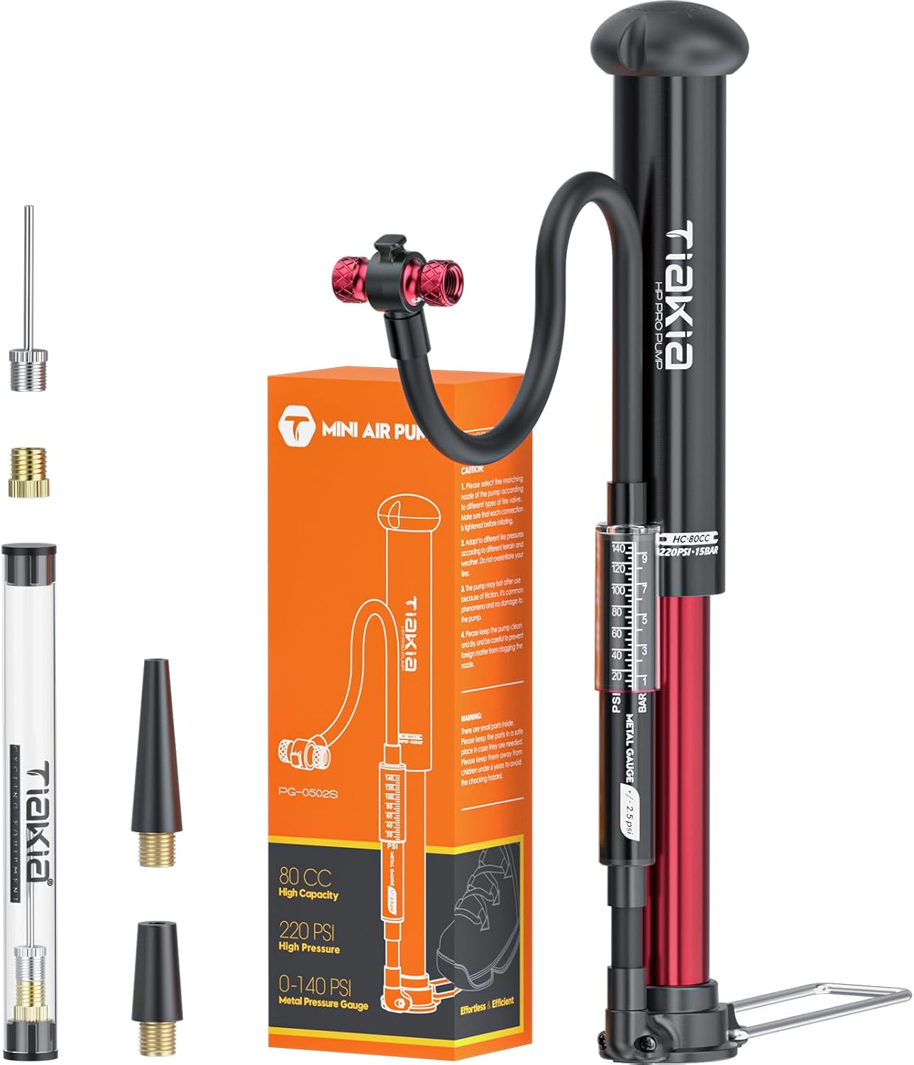Tiakia Bike Floor Pump with Gauge High Pressure Portable Bike Pump High Volume