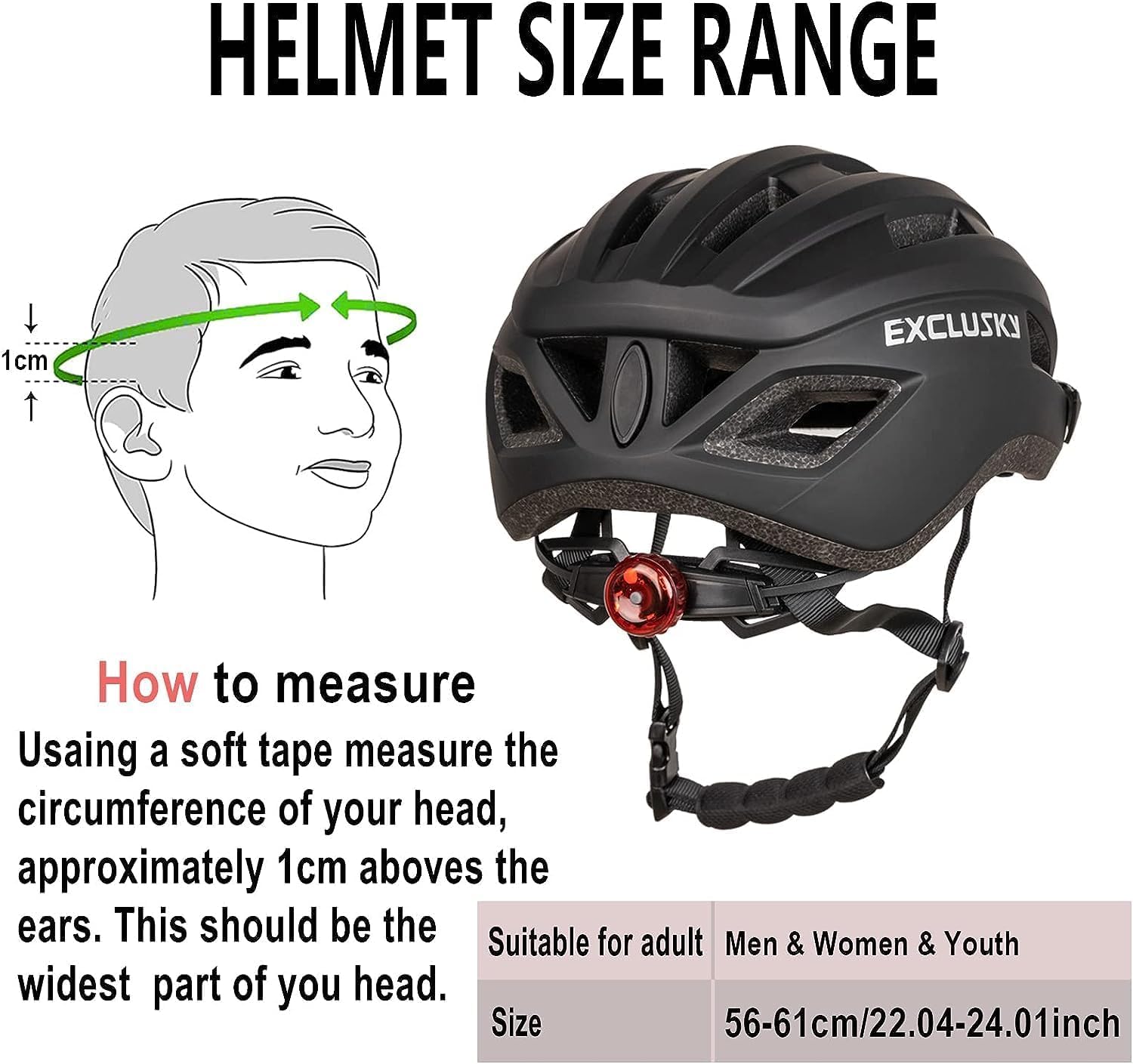 Exclusky Bike Helmet Men Women Adult Cycle Helmet with LED Light Adjustable - Image 5