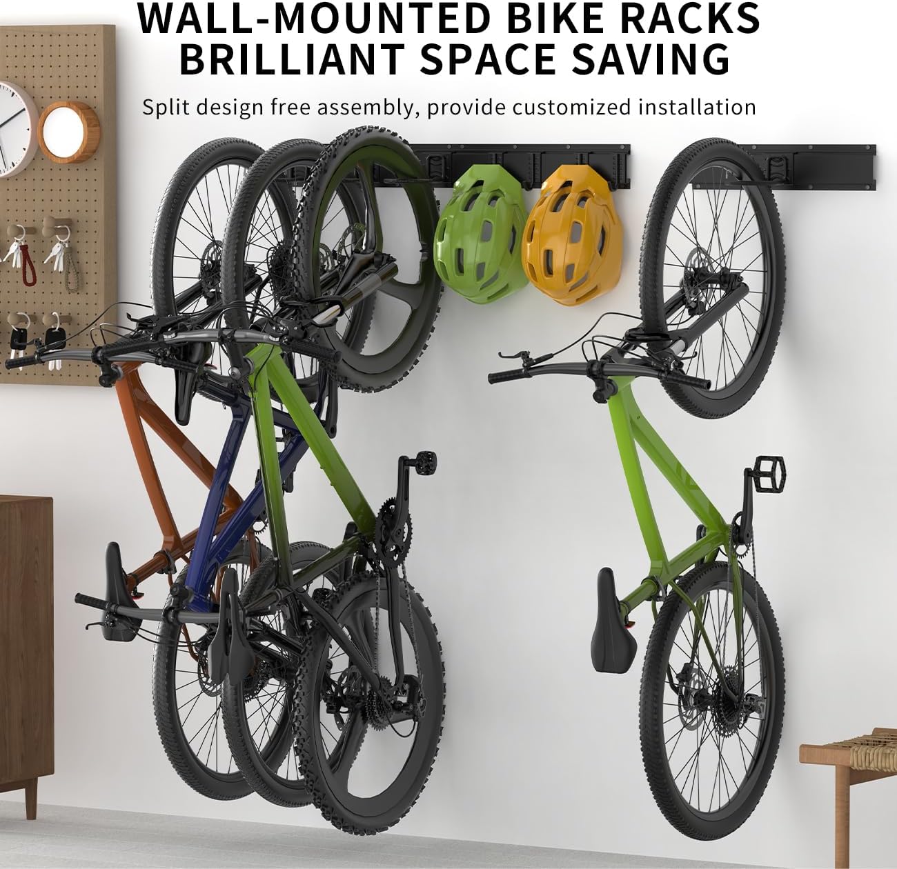 Housolution Bike Wall Mount 32Inch for 4 Bikes + 3 Helmets, Up to 300lbs - Image 7