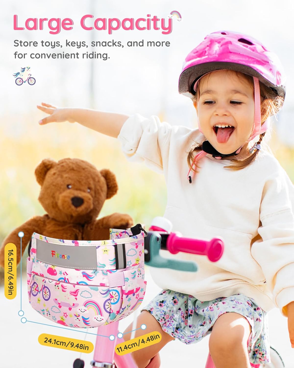Fitense Kids Bike Basket, Bicycle Basket Front Handlebar, Waterproof Cute Fabric - Image 4