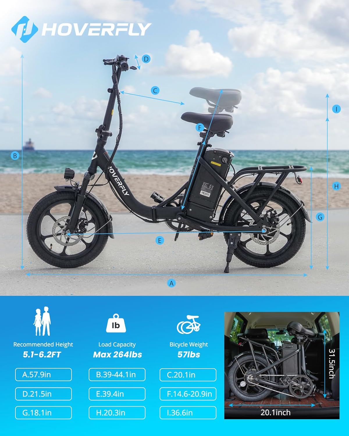 HOVERFLY H3 16" Electric Bike, Max 28Miles Range(Pedal-Assist) Folding E-Bike - Image 8