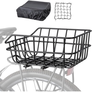 CXWXC Rear Bike Basket - Bicycle Rear Basket with Cargo Net and Waterproof Cover