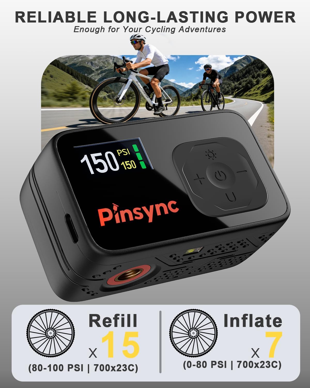 Mini Electric Bike Pump, 17S Fast Inflate 150PSI Portable Tire Pump - Image 7