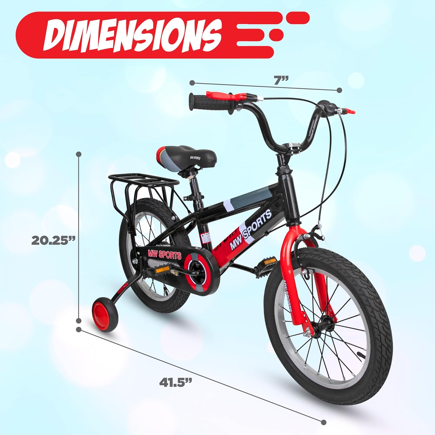 MW Sports 16 inch Kids Bike with Removable Training Wheels, Hand Brakes and Back - Image 4