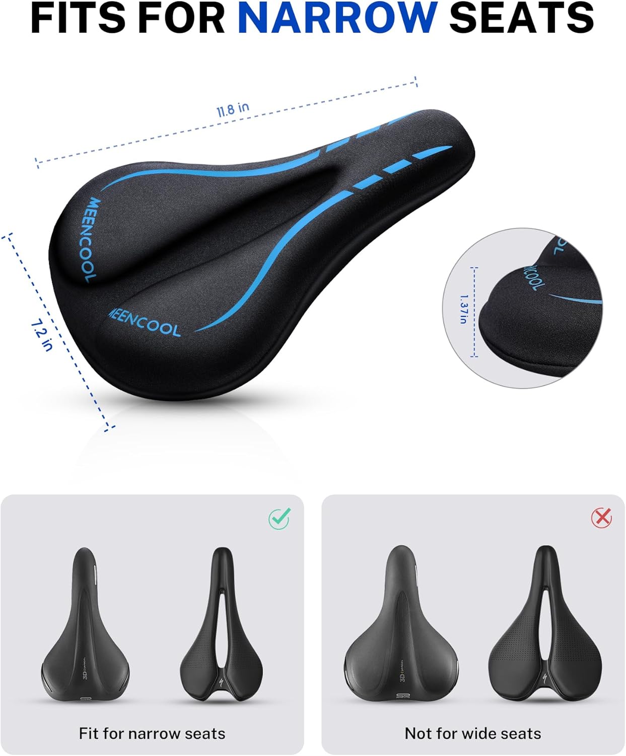MEENCOOL Bike Seat Cushion - Gel Padded Bike Seat Cover for Men Women Comfort - Image 3