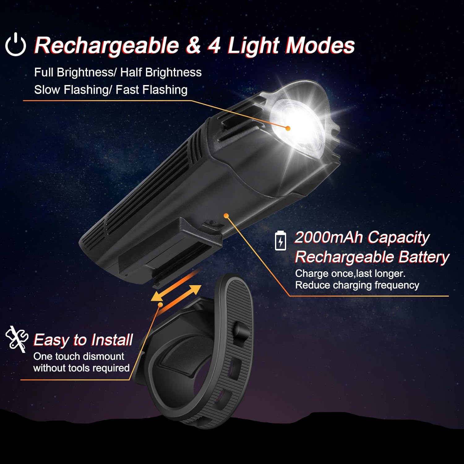 Ascher Ultra Bright USB Rechargeable Bike Light Set, Powerful Bicycle Front - Image 2