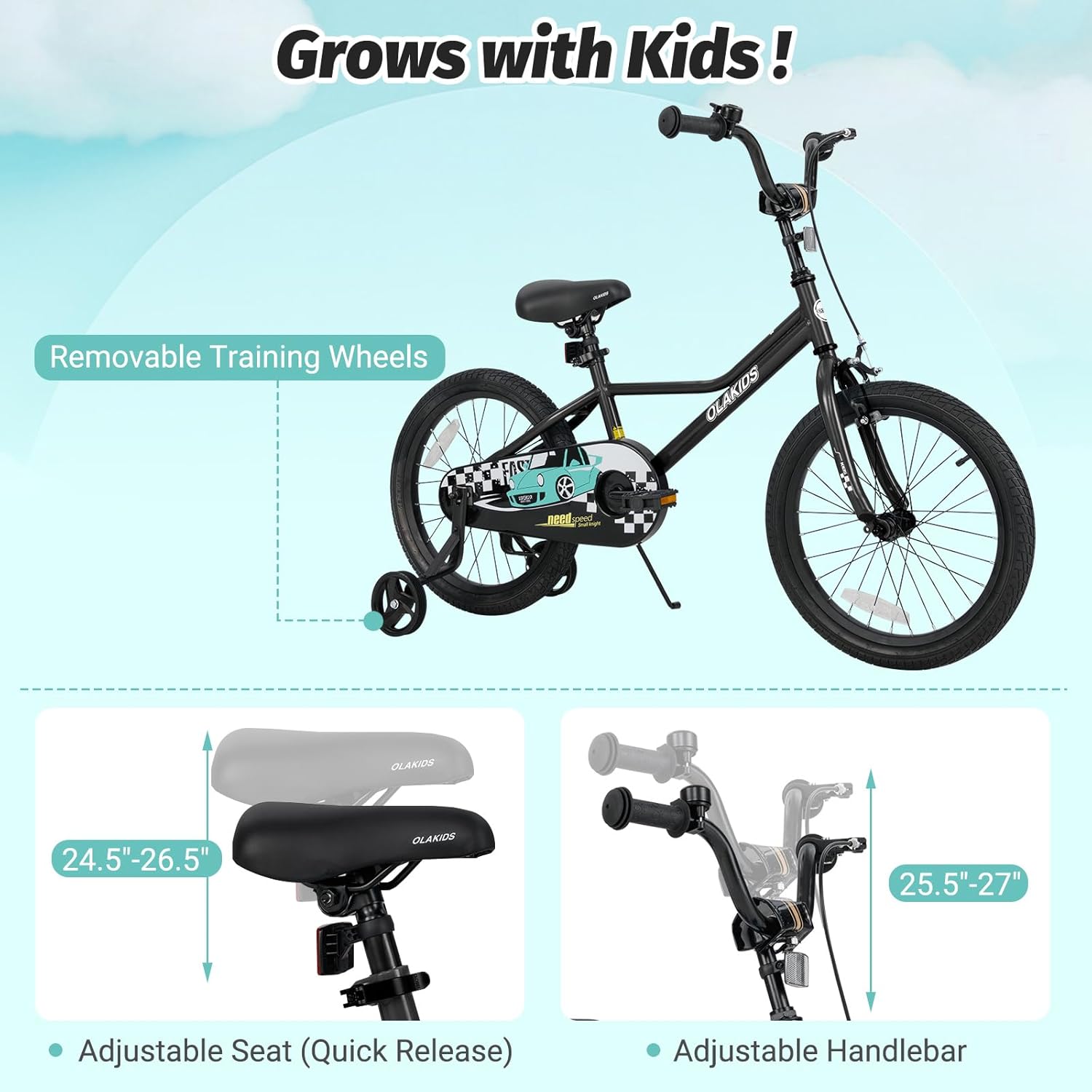 Olakids Kids Bike, 12 14 16 18 Inch Racing Car Themed Toddlers Bike - Image 3