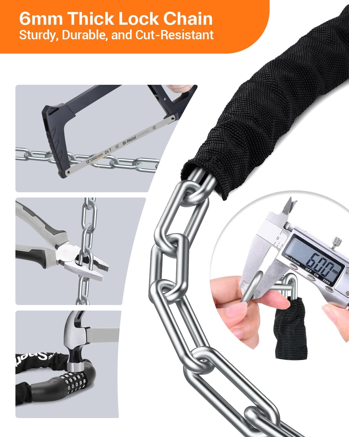 Sportneer Bike Lock: Heavy Duty 5-Digit Resettable Combination Bicycle Lock - Image 4