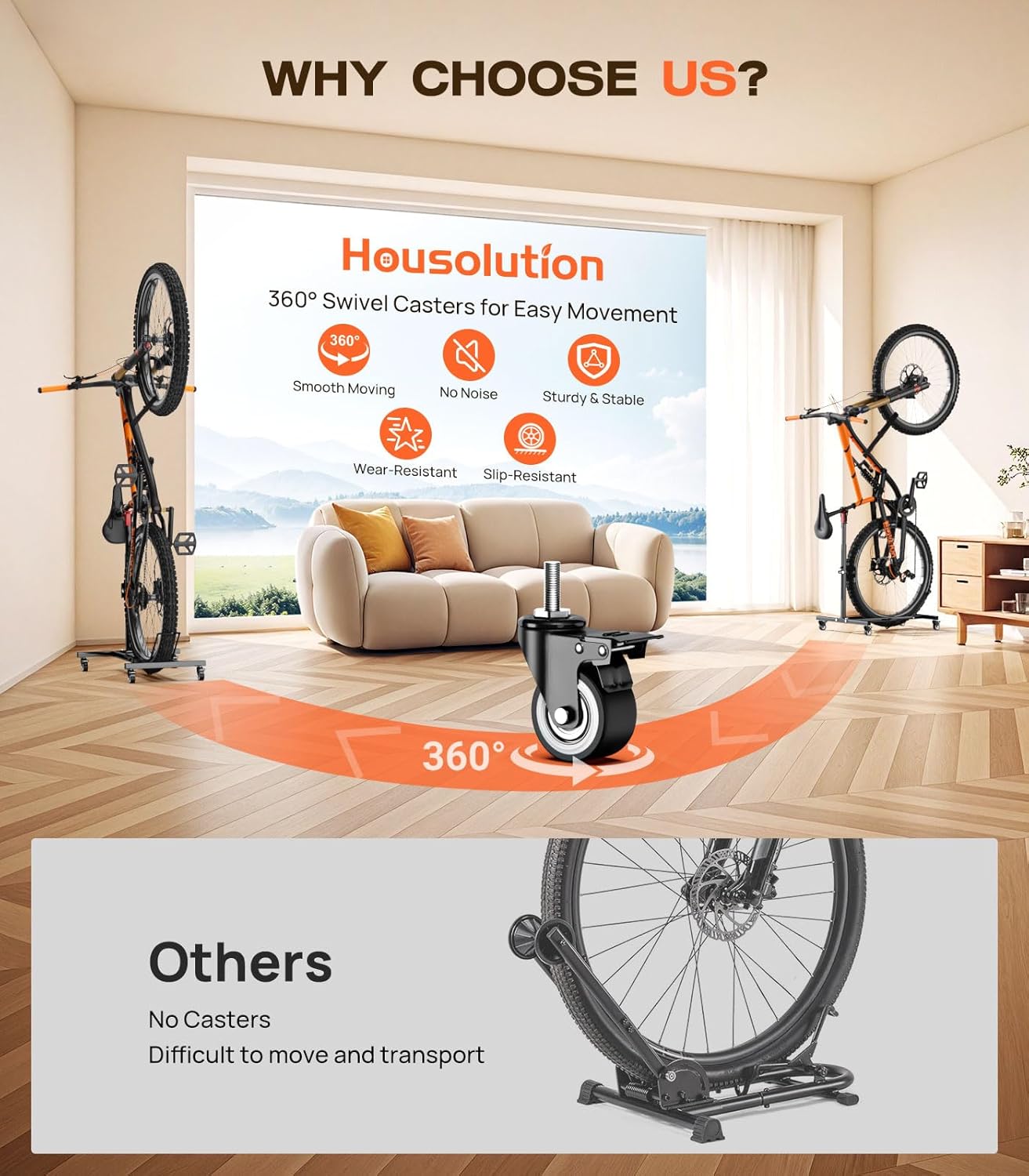 Housolution Vertical Bike Stand with Wheels up to 29", Adjustable Height, No - Image 2