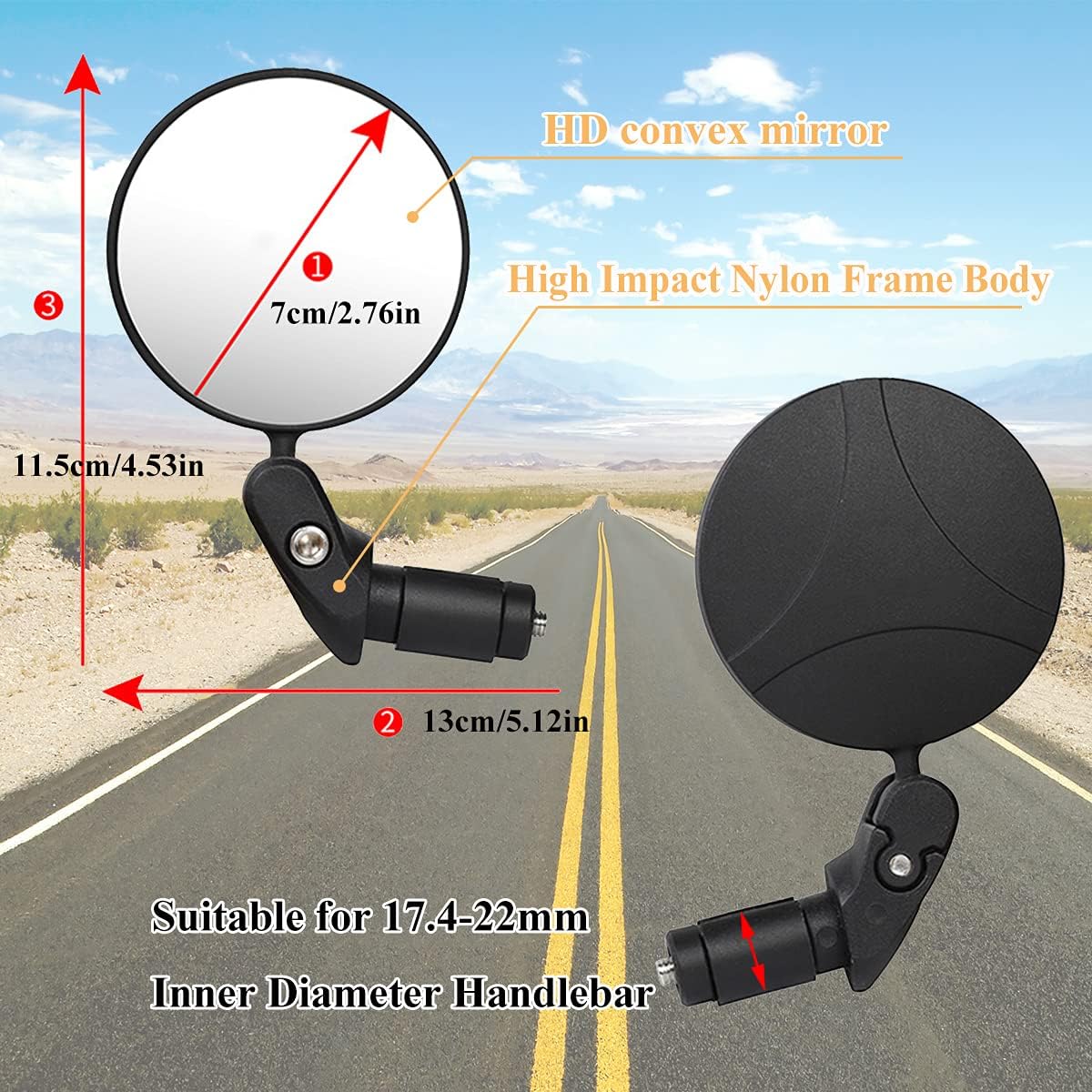Bike Mirror for Bar End, 2 Pack Bicycle Cycling Rear View Handlebar Mirrors - Image 2