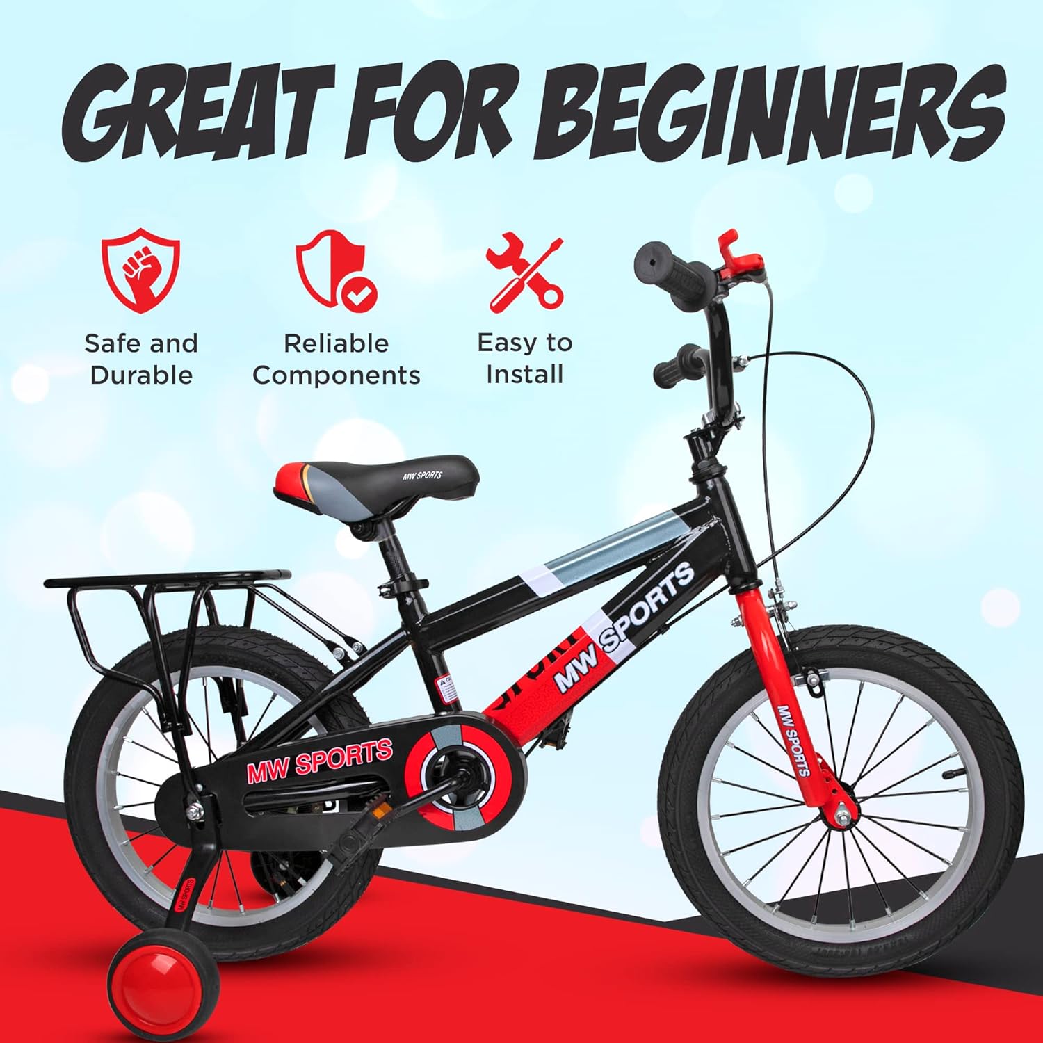 MW Sports 16 inch Kids Bike with Removable Training Wheels, Hand Brakes and Back - Image 2