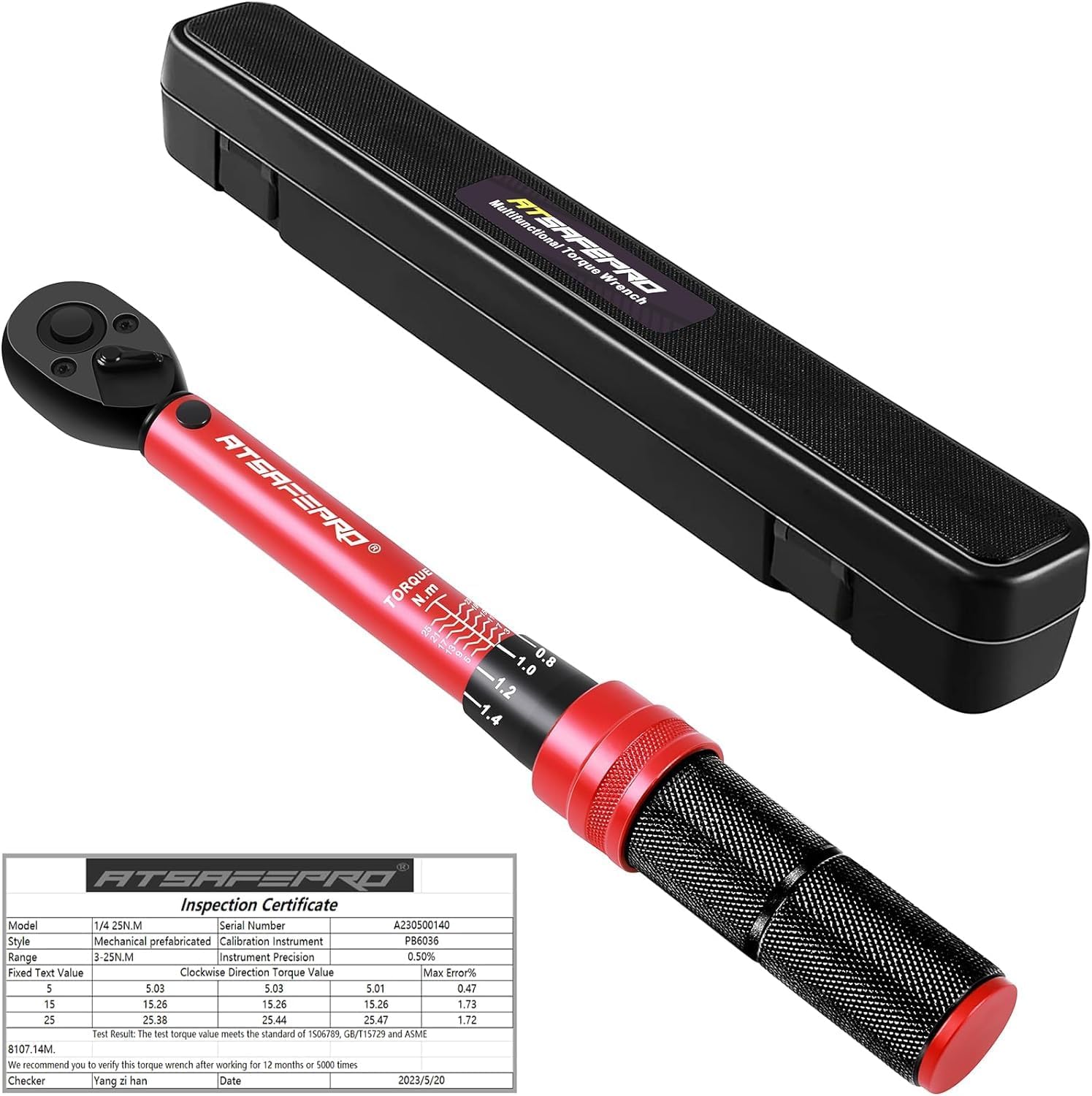 ATsafepro 1/4 Inch Drive Click Torque Wrench,3-25 Nm/26.6-221.3 in.lb Small Bike