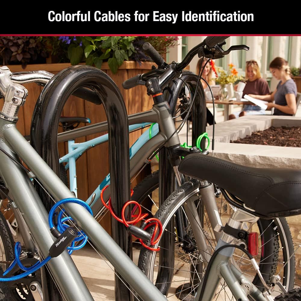 Master Lock 8127TRI Bike Lock/Cable, Blue, Green and Red, 3-Pack - Image 4