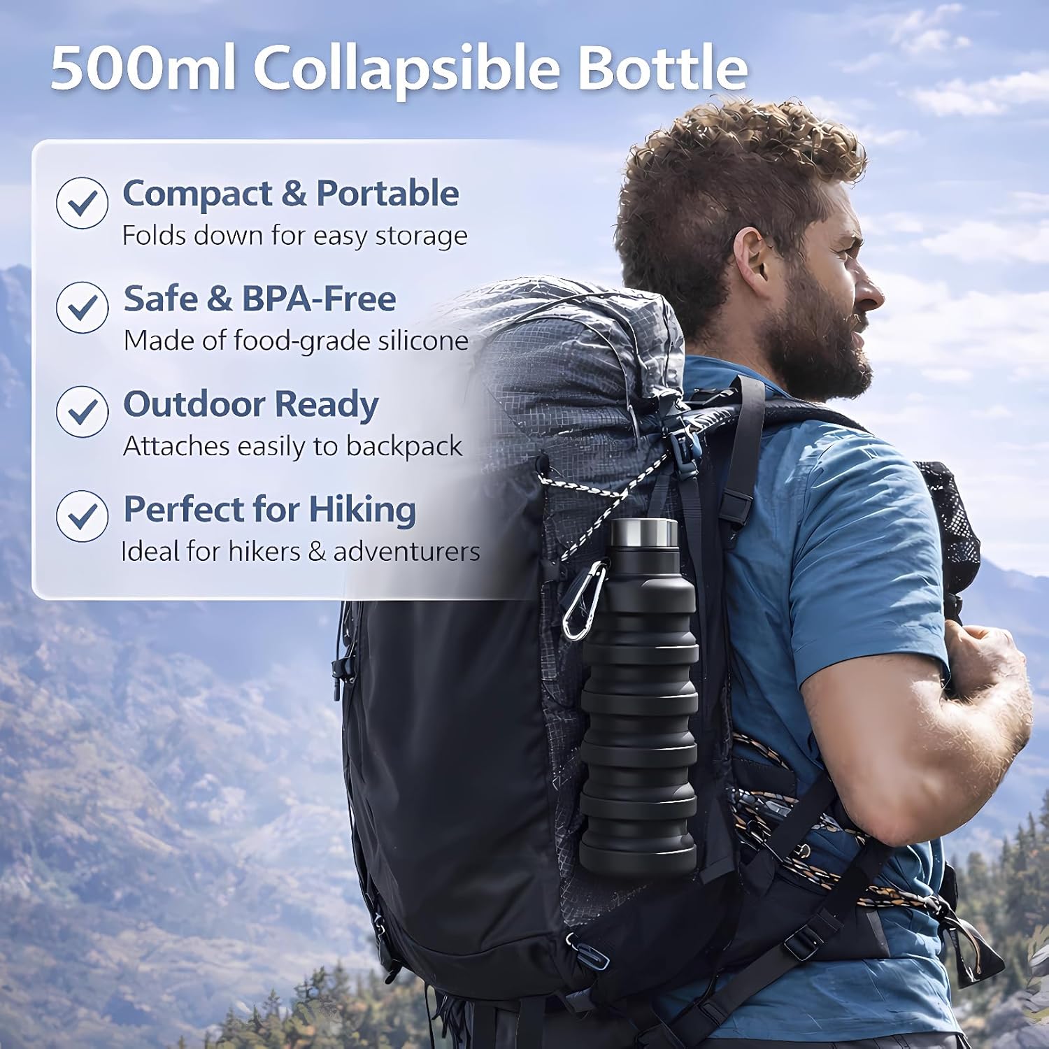 Collapsible Water Bottles,16oz Capacity Portable Reusable Silicone Water - Image 6