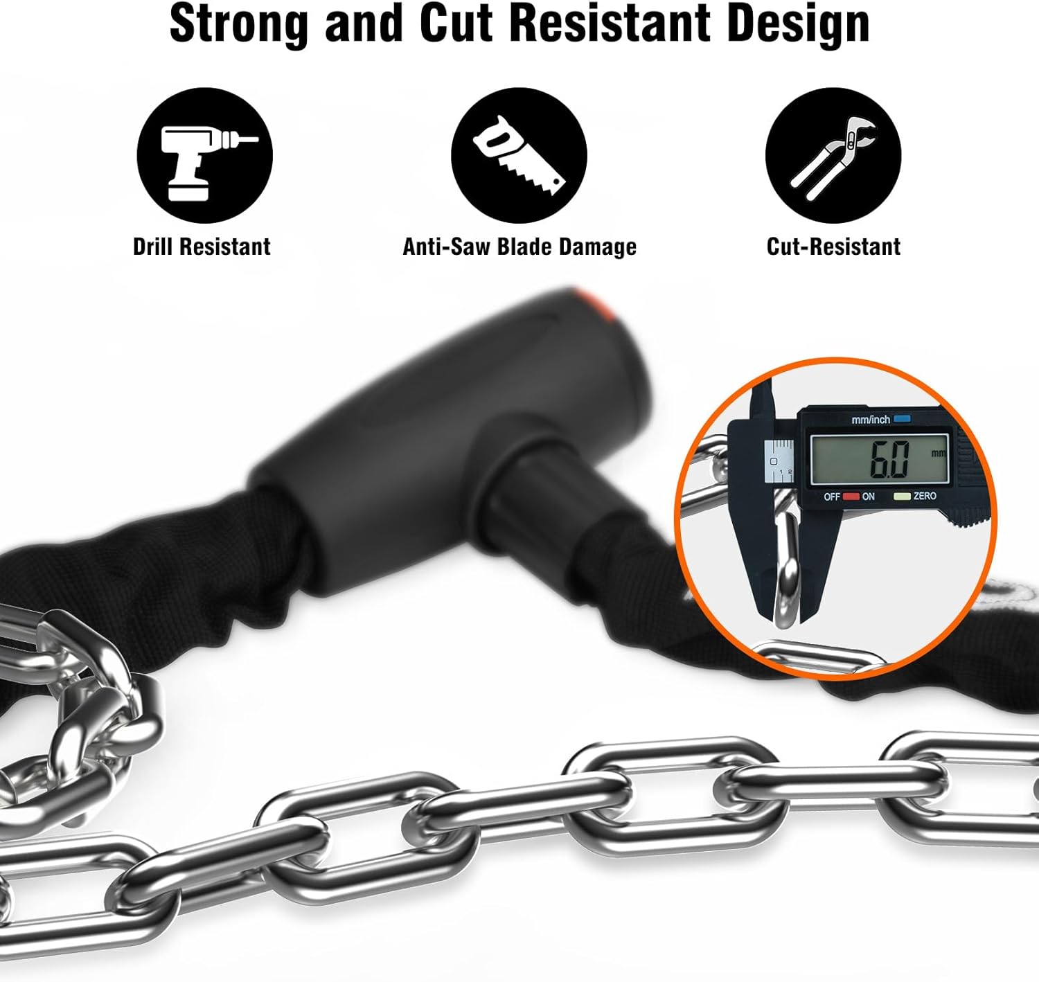 Bike Lock, Heavy Duty Bicycle Chain Lock - 4ft Length (120cm), Cut Proof Anti - Image 3