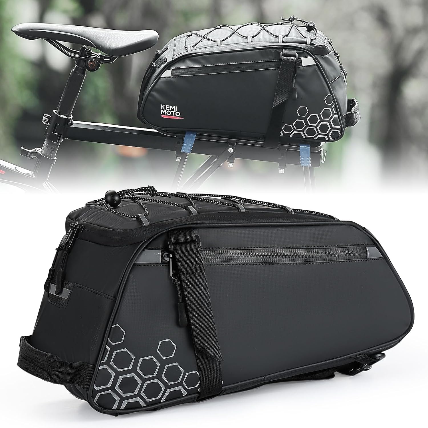 KEMIMOTO Rear Bike Rack Bag, 11L Water-resistant Trunk Bag 3-IN-1, Zippered - Image 7